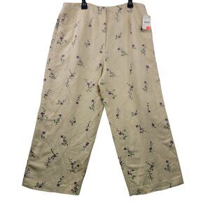 Cutter & Buck Size 14 Chino Linen Rayon Cream Floral Embroidered Lined Pants